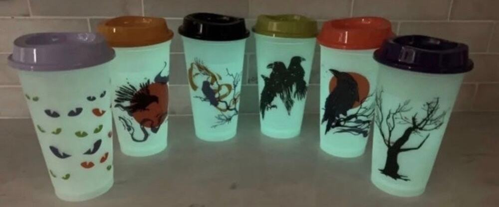 Starbucks Halloween 2022 Glow in the Dark Reusable Hot Cups Set of 6 16oz NIB